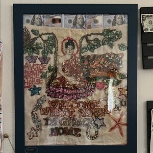 #0945**Framed  Embellished Buddha Art in Navy Blue Frame by author Julie Lee